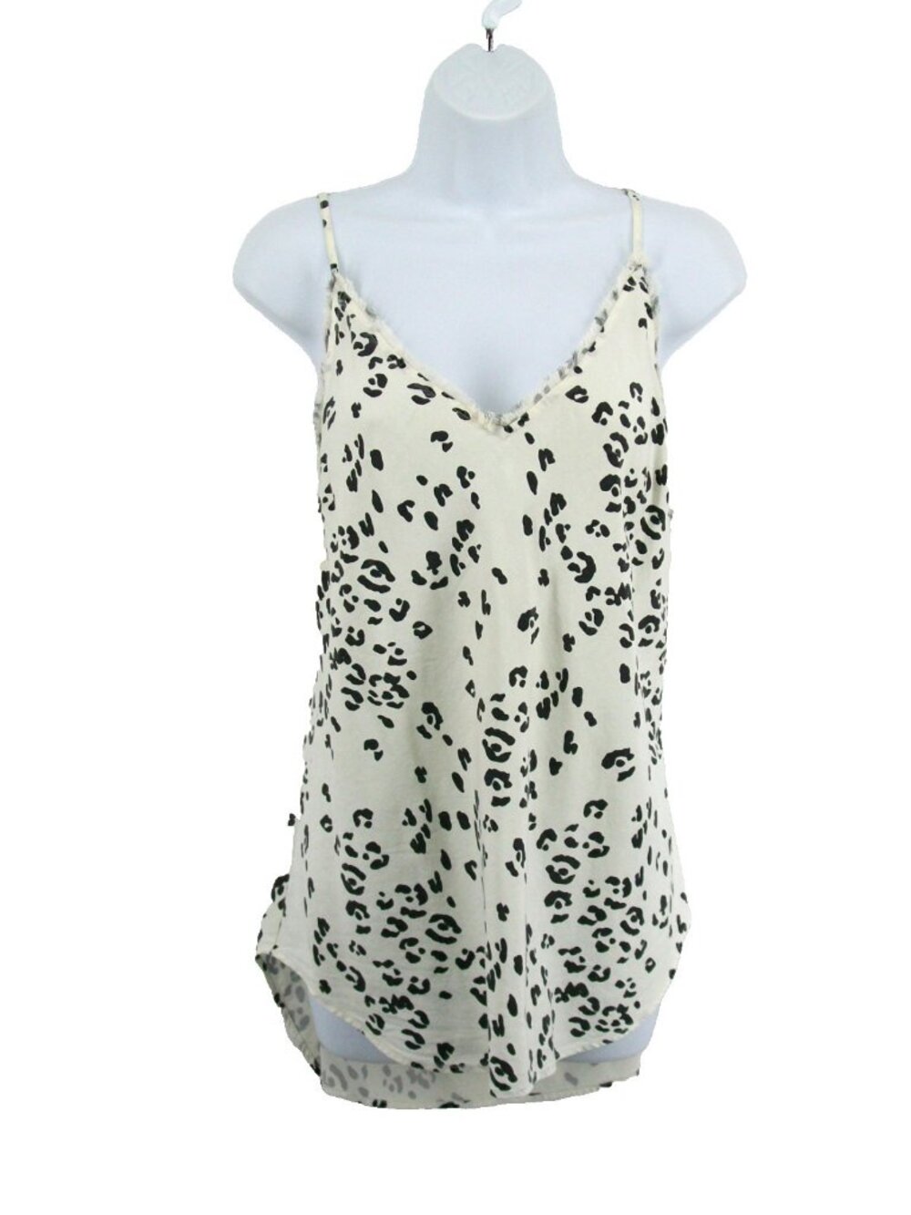 Cloth & Stone Tank Top Cami L Strappy Ivory Spotted Frayed Trim Tencel